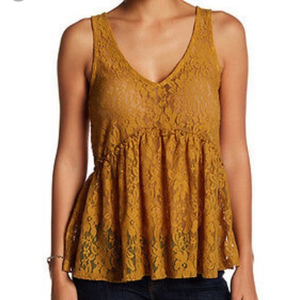 H.I.P | Mustard Yellow Lace Tank Top Blouse | XL